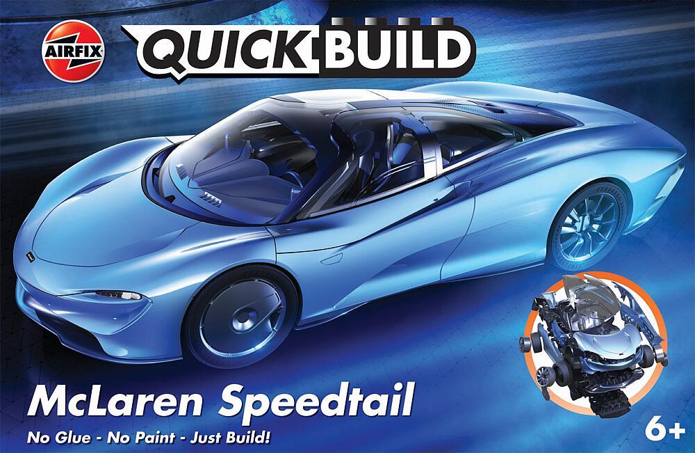 Airfix - Skill 1 McLaren Speedtail Light Blue with Black Top Snap Together Painted Plastic Model Car Kit by Quickbuild